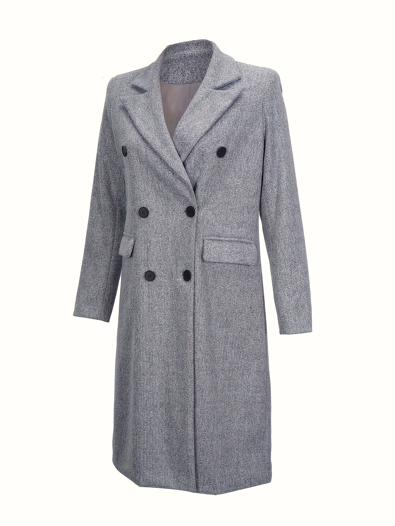 Double Breasted Simple Trench Coat, Casual Long Sleeve Outerwear, Women's Clothing