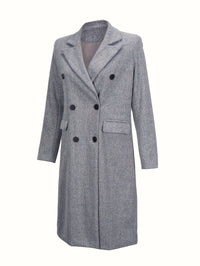 Double Breasted Simple Trench Coat, Casual Long Sleeve Outerwear, Women's Clothing