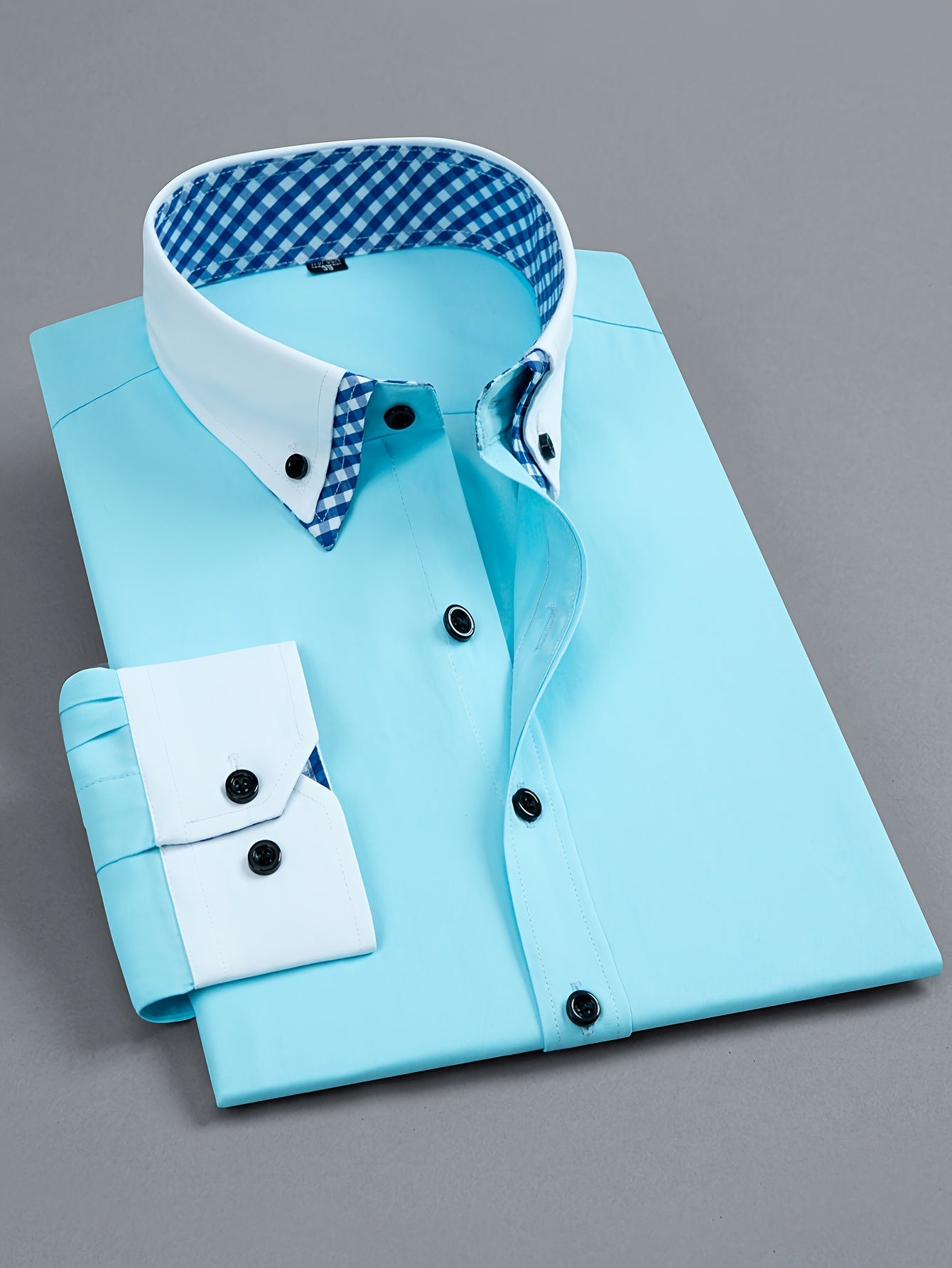 Chic Spring/Fall Men's Casual Shirt - Contrast Collar, Color Block, Long Sleeve, Easy Care, Perfect for Weekend