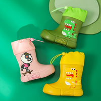 JIAGEYA Boys Girls EVA Drawstring Rain Boots, Cartoon Dinosaur Design Waterproof Soft Sole Anti Slip High Top Shoes For Rainy Weather