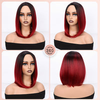 14-Inch Straight Synthetic Bob Wig with Ombre Effect - Black to Red, Heat-Resistant Fiber, Daily Cosplay & Party Style, High-Density Rose Net, Perfect for Women, Party Hair Accessory | Stylish Hairpiece | Heatresistant Fiber,