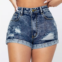 [Women's Fashion Denim Shorts] Fashion Hole Women's Denim Shorts