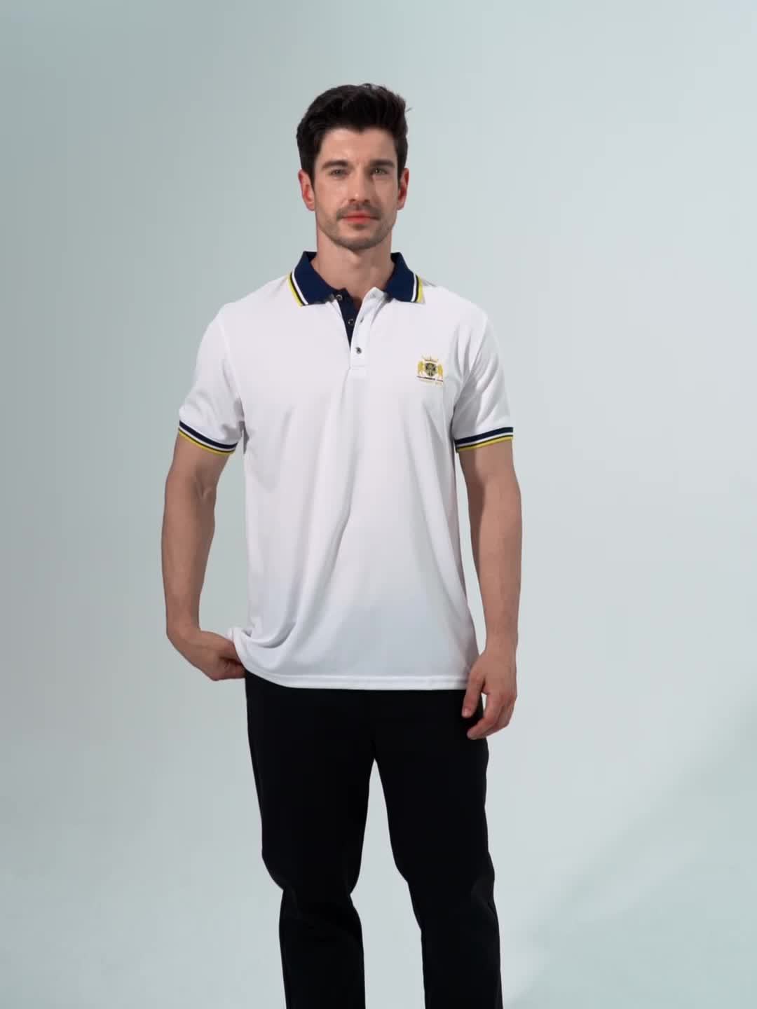 Men's Casual Shirt - Vibrant Red with Golden Embroidered Crest, Short Sleeve Summer Shirt, Regular Fit, Black & Yellow Trim Collar, Breathable Fabric for Casual & Semi-Formal Wear, Contrast Stripe Detailing