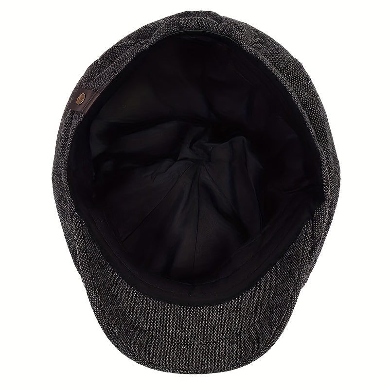 Men&Apos;S Retro Herringbone Flat Cap - Black Casual Beret with Vintage Style, Knitted Polyester, Perfect for Valentine&Apos;S Day, Everyday Headwear | Vintage Flat Cap | Knitted Texture