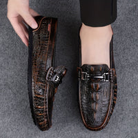 Men's Solid Color Lightweight Slip On Split Cow Leather Upper Loafer Shoes, Comfy Non Slip Casual Rubber Sole Dress Shoes, Men's Footwear