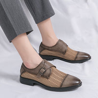 Men's Mesh Breathable Cap Toe Monk Shoes, Comfy Non Slip Casual Durable Rubber Sole Walking Shoes, Men's Footwear