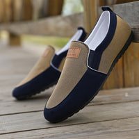 Men's Summer 2023 Canvas Slip-On Loafers - Casual & Trendy Korean Style, Versatile Black and Gray with Breathable Fabric, Non-Slip PVC Sole, Round Toe Design for Work & Leisure, Men's Footwear