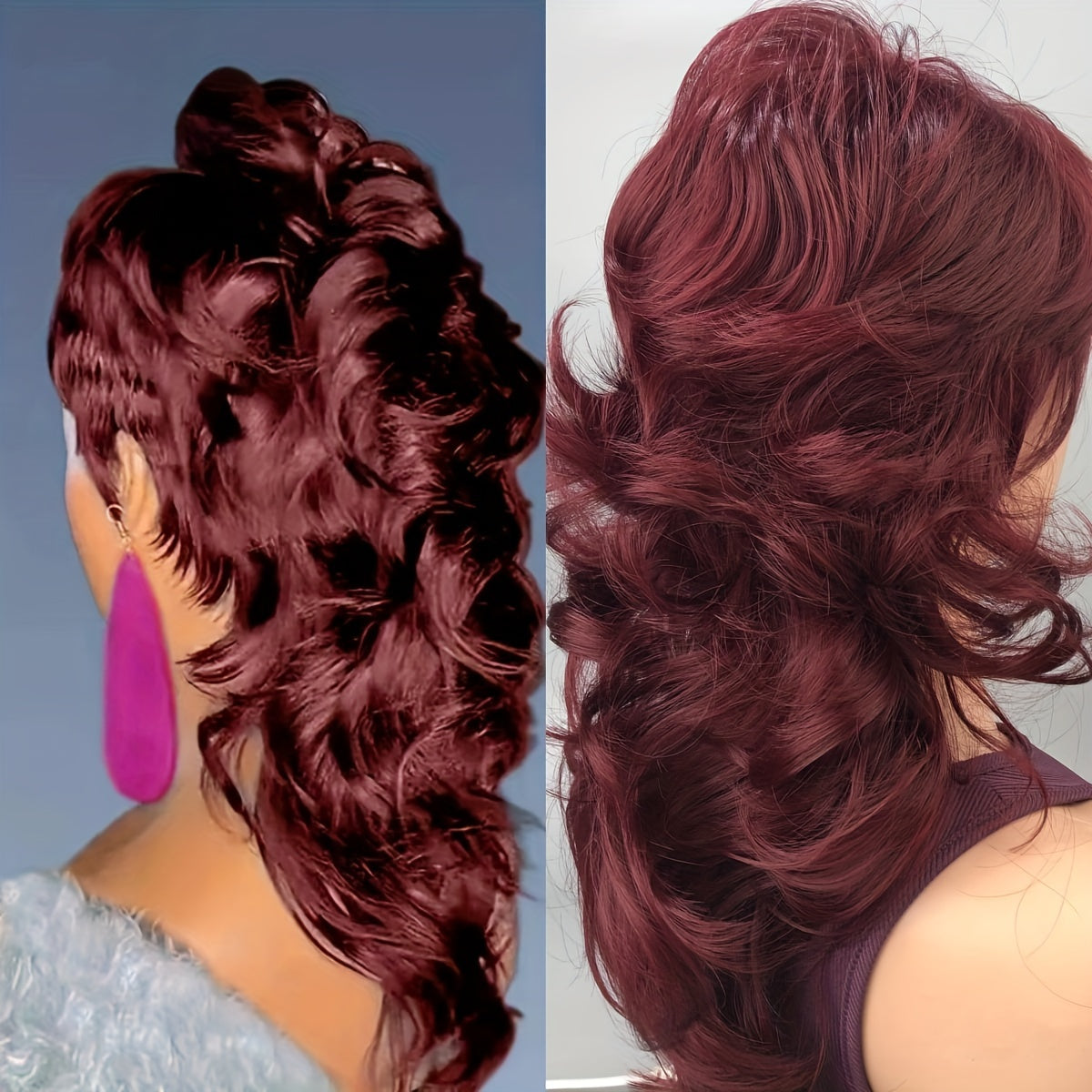 [Heat Resistant Mullet Wig] 180% Density Heat Resistant Synthetic Hair Wig - Chic Pixie Cut Mullet for Women - Long Wavy Style with Bangs, Beginner-Friendly, Voluminous Body Wave Texture