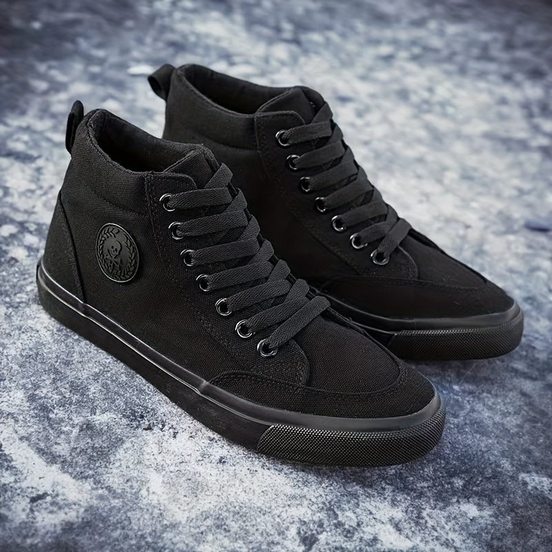 Comfy High-Top Canvas Sneakers - Soft, Breathable, Non-Slip, Durable Rubber Sole, Lace-Up Closure, Perfect for Walking, Casual Outings, and Everyday Wear - Men's Footwear