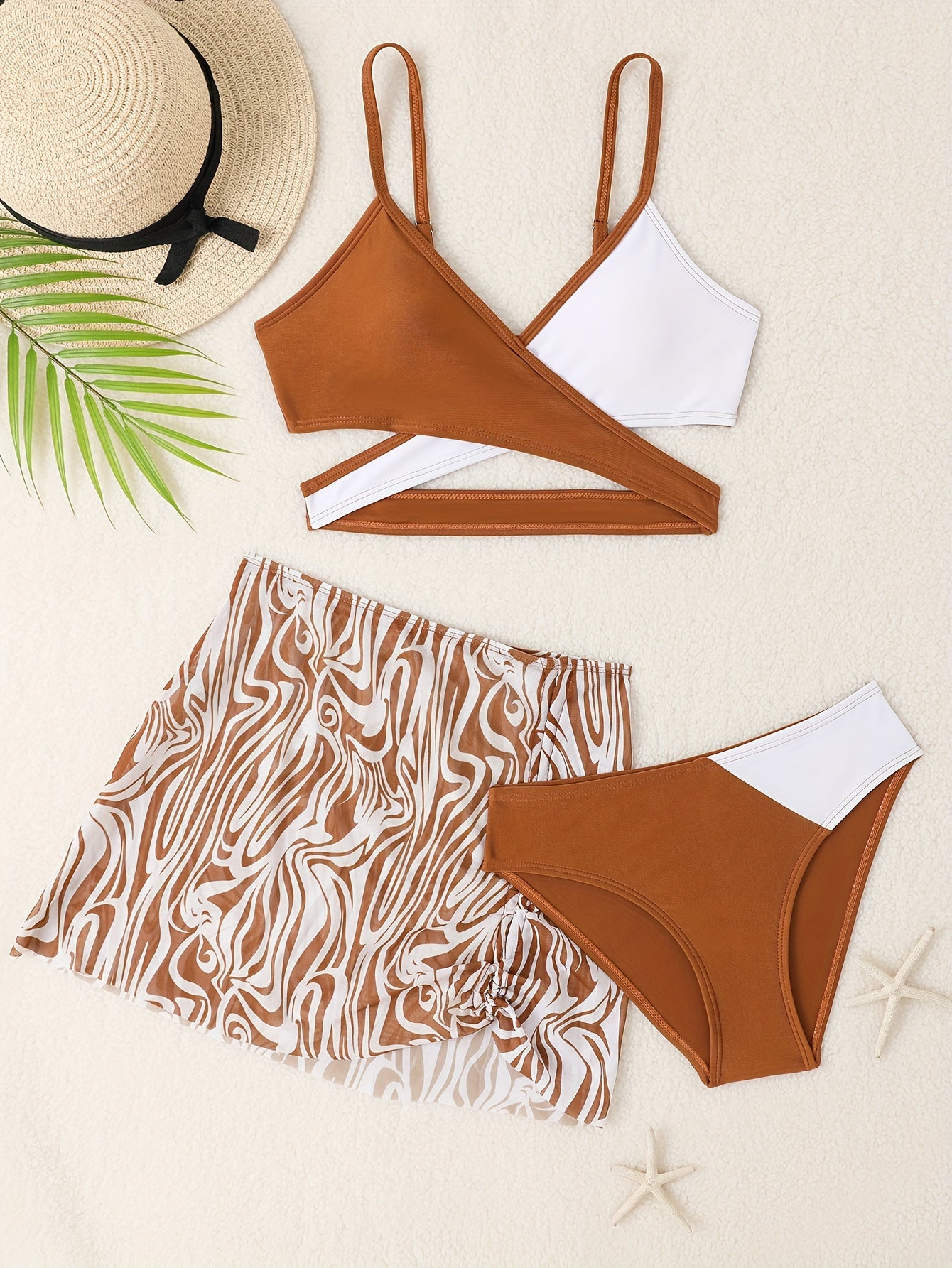 3pcs Fashionable Girls Bikini Swimwear Set - Comfortable, Quick-Dry Bathing Suit with Adjustable Straps - Perfect Sun-Ready Summer Clothes for Beach Vacations