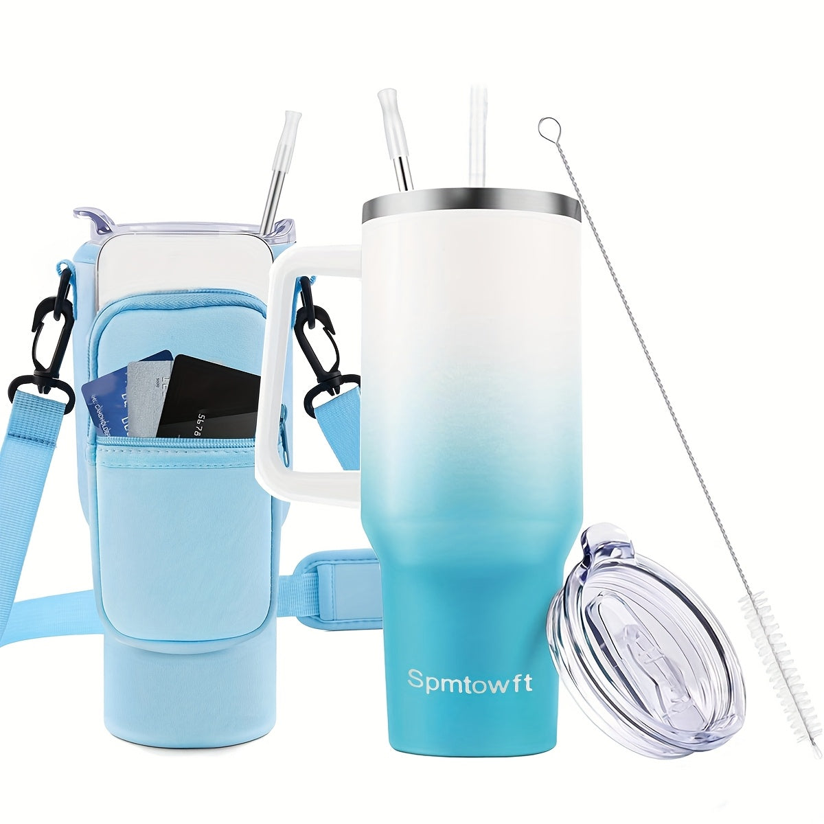 40oz Tumbler with Handle and Straw Lid& Carrier Bag, Durable Stainless Steel Travel Coffee Mug, Reusable Straw, Suitable For Hot And Cold Drinks, BPA-free Metal Water Bottles, Valentines Day Gifts, Wedding, Mens Gifts, Gifts