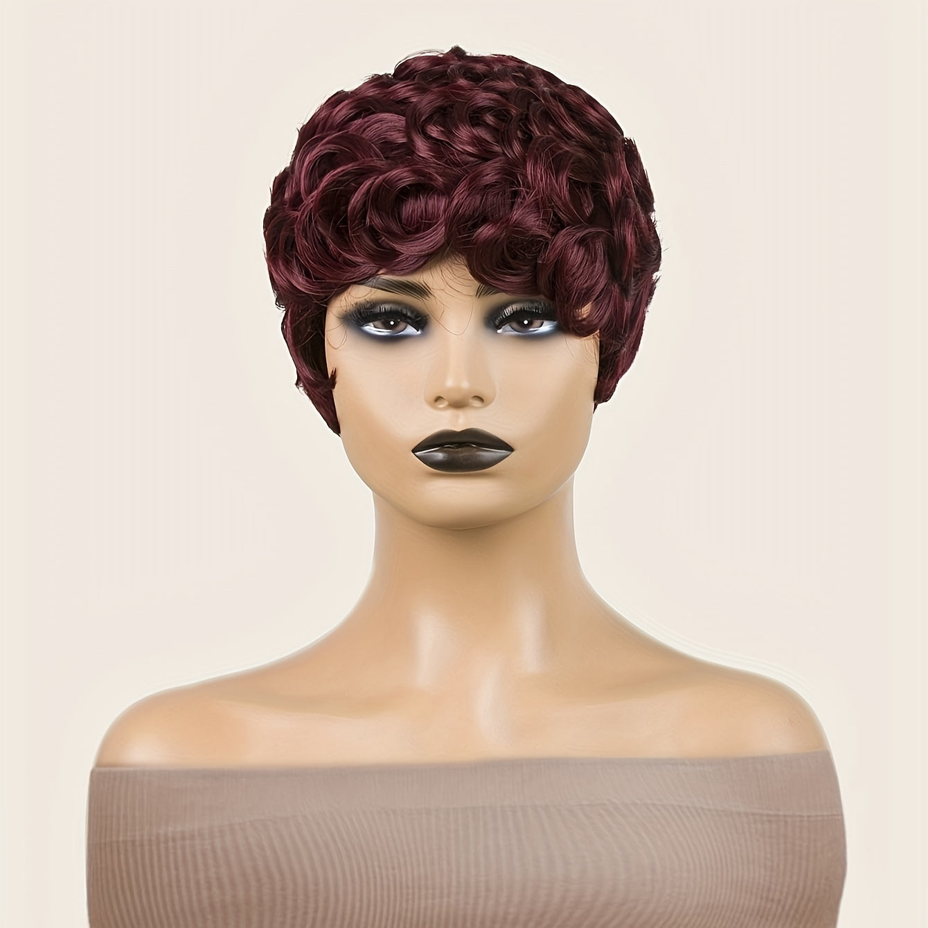 Flattering Pixie Cut Wig - Chic Bangs & Luxurious Curly Texture - Daring Black-Silver Blend Short Synthetic Wig with Dramatic Deep Wave - Effortlessly Layered Style for Women