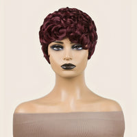 Flattering Pixie Cut Wig - Chic Bangs & Luxurious Curly Texture - Daring Black-Silver Blend Short Synthetic Wig with Dramatic Deep Wave - Effortlessly Layered Style for Women