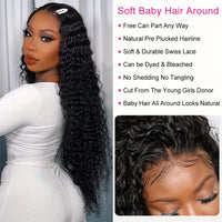 [HD Transparent] Brazilian Deep Wave Lace Front Wig | 4x4 Closure | 100% Human Hair | Pre Plucked | Natural Black Color | 180% Deep Curly