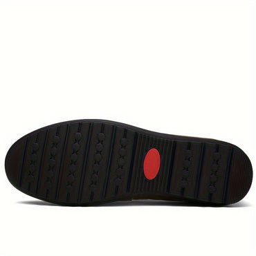 Plus Size CLOHOO Men's Solid Colour Split Leather Slip On Loafer Shoes, Comfy Non Slip Rubber Sole Dress Shoes, Men's Footwear
