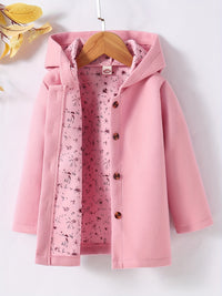 Baby Girls Toddler Girls Casual & Elegant Hooded Coat Floral Print Button Design Hoodies For Autumn And Winter