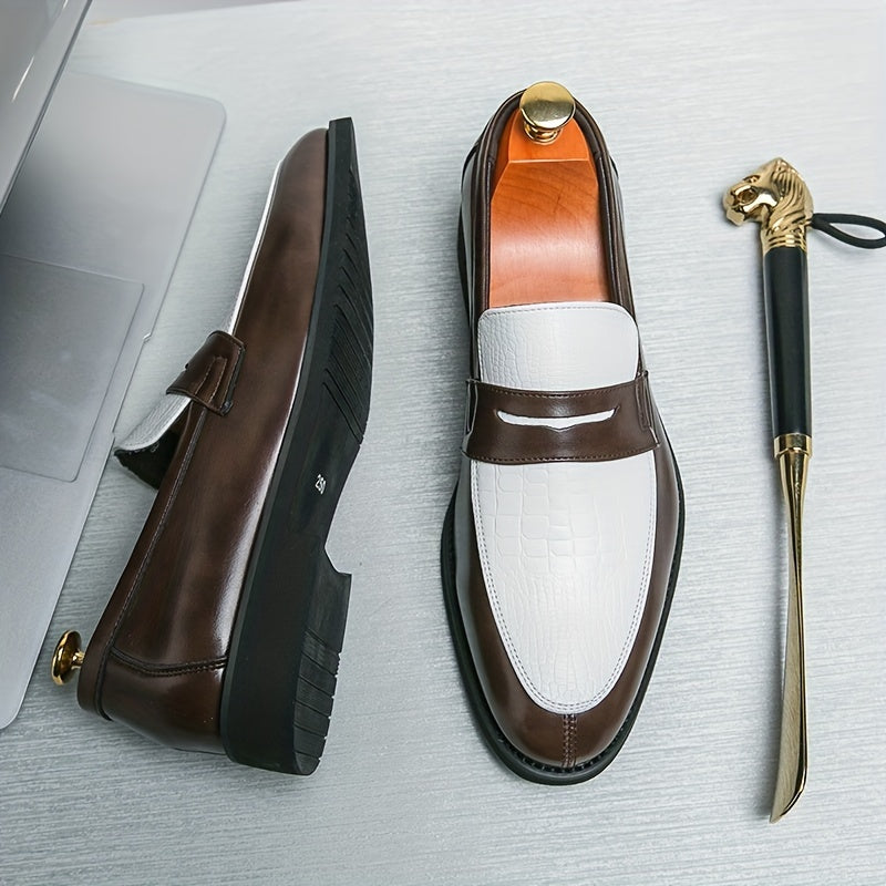 Stylish Men's Color Block Slip-On Loafers - Ultra Comfy, Non-Slip, Durable Rubber Sole, Breathable, Easy to Wear, Versatile Platform Dress Shoes for Formal and Casual Occasions - Men's Footwear