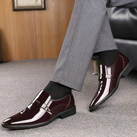 Men's Solid Color Faux Patent Leather Upper Slip On Loafer Shoes, Comfy Non Slip Casual Business Style Dress Shoes, Men's Footwear