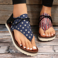 [Vintage Gladiator Sandals] Vintage Style Gladiator Sandals - Striped Independence Day Flat Heel with Zip Closure, Split Toe Design, EVA Sole, Faux Cover Insole & Lining