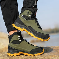 Men's High Top Color Block Steel Toe & Puncture Proof Work Boots, Comfy Non Slip Durable Rubber Sole Lace Up Shoes, Men's Footwear