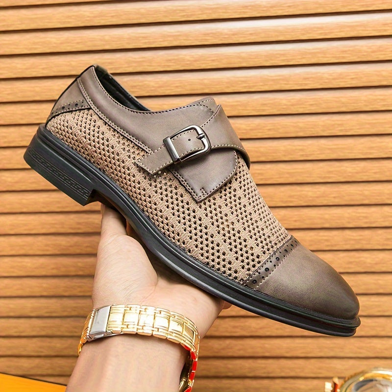 Men's Mesh Breathable Cap Toe Monk Shoes, Comfy Non Slip Casual Durable Rubber Sole Walking Shoes, Men's Footwear