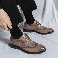 Men's Solid Color Vintage Wingtip Brogue Toe Derby Shoes, Comfy Non Slip Durable Rubber Sole Lace Up Dress Shoes, Men's Footwear