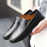 [CLOHOO, Leather Business Shoes] CLOHOO Men's Slip-On Business Casual Shoes | Breathable Second-Layer Leather Upper, Comfortable PU Lining & Rubber Sole, All-Season Versatile for Office, Travel & Vacation - Black, Refined App