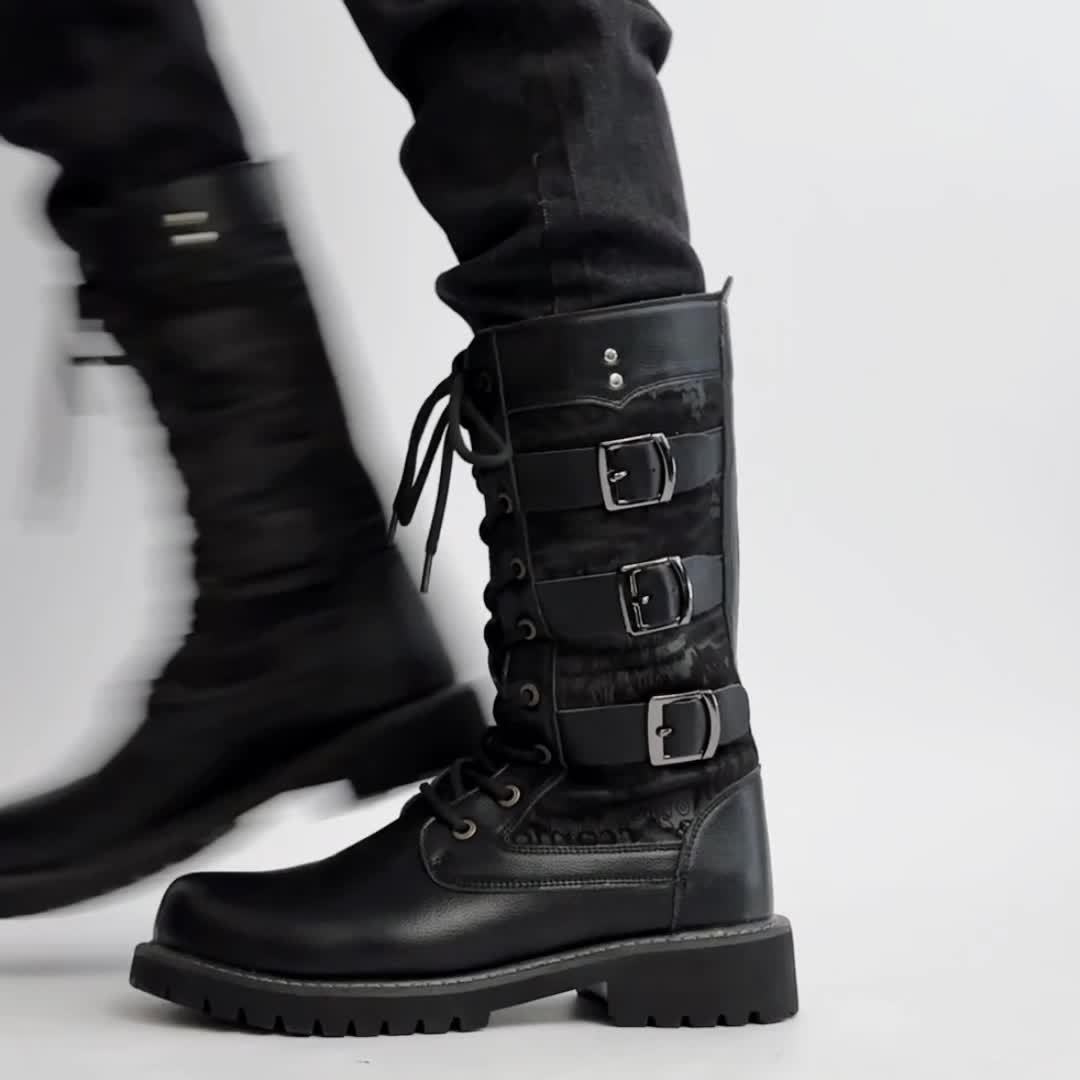 Men's Trendy Solid Colour High Top Lace Up Boots, Comfy Non Slip Durable Rubber Sole Shoes For Men's Outdoor Activities, Men's Footwear