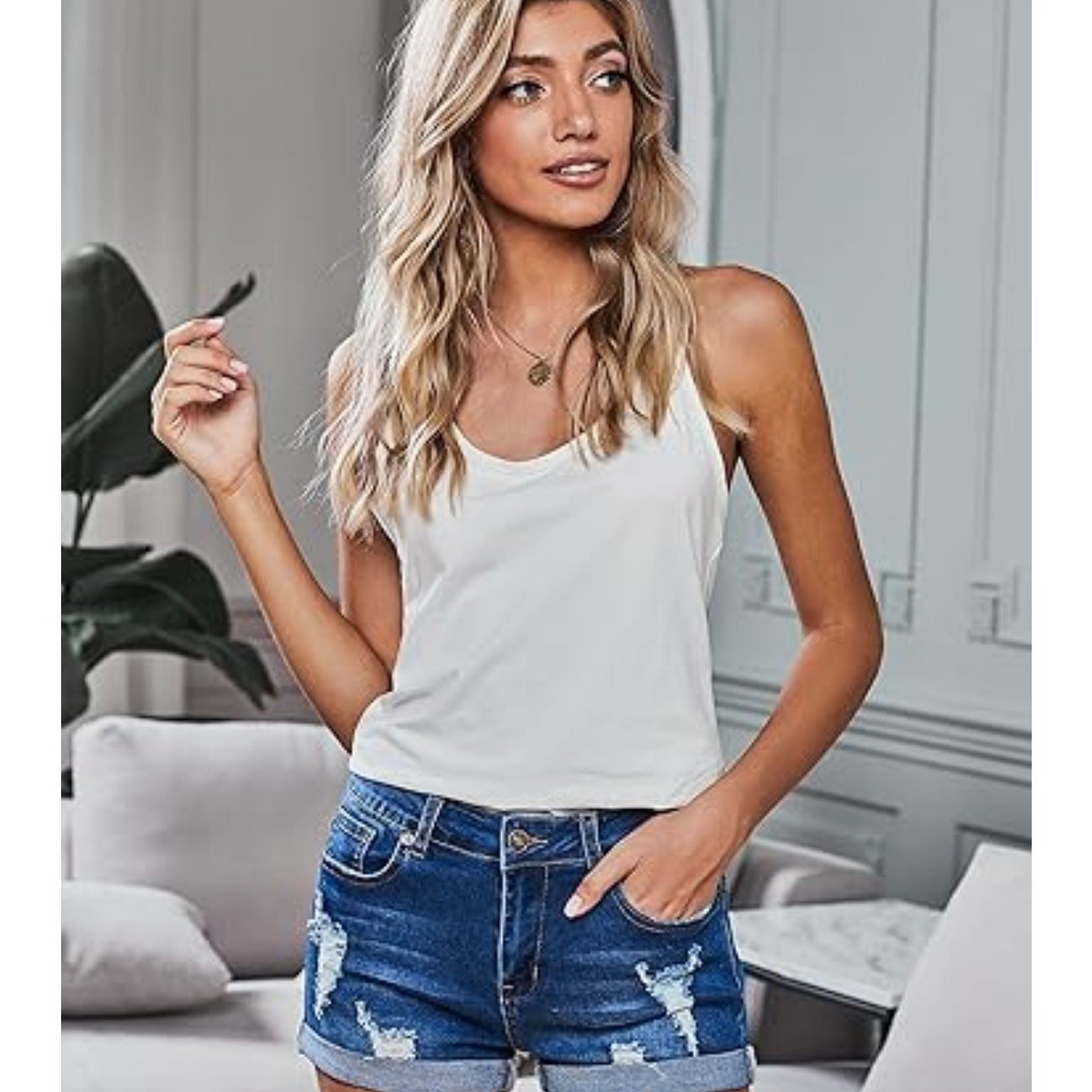 Stylish Womens High-Waisted Denim Shorts - Comfortable Rolled Hem, Ripped and Distressed Design, Breathable Summer Fashion, Blue Jean Shorts for Casual Outdoor Activities