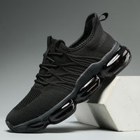 Men's Trendy Solid Colour Woven Knit Breathable Running Shoes With Air Cushion, Comfy Non Slip Durable Shock Absorbing Sneakers, Men's Footwear