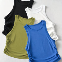 4 Packs Side Ruched Tank Tops, Y2K Crew Neck Tank Tops For Summer, Women's Clothing