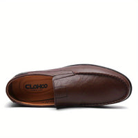 [Comfortable Loafers] CLOHOO Men's Genuine Faux Leather Slip-On Loafers | Non-Slip Comfortable Casual Shoes with Round Toe, Black, Rubber Sole, Faux Cover Lining - All Seasons Durable Footwear, Sleek Loafer Design