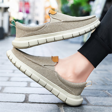 Men's Solid Color Breathable Slip On Canvas Shoes, Comfy Non Slip EVA Sole Durable Walking Shoes, Men's Footwear