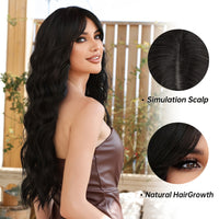 28 Inch Long Curly Wavy Hair Cut Wig Mid Cut Bangs Synthetic Fiber Hair For Women Perfect For Any Occasion