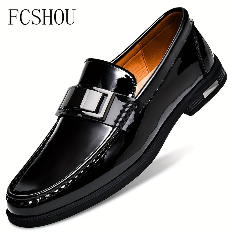 FCSHOU Plus Size Men's Solid Colour Upper Slip On Loafer Shoes, Comfy Non Slip Stitched Walking Shoes, Men's Footwear