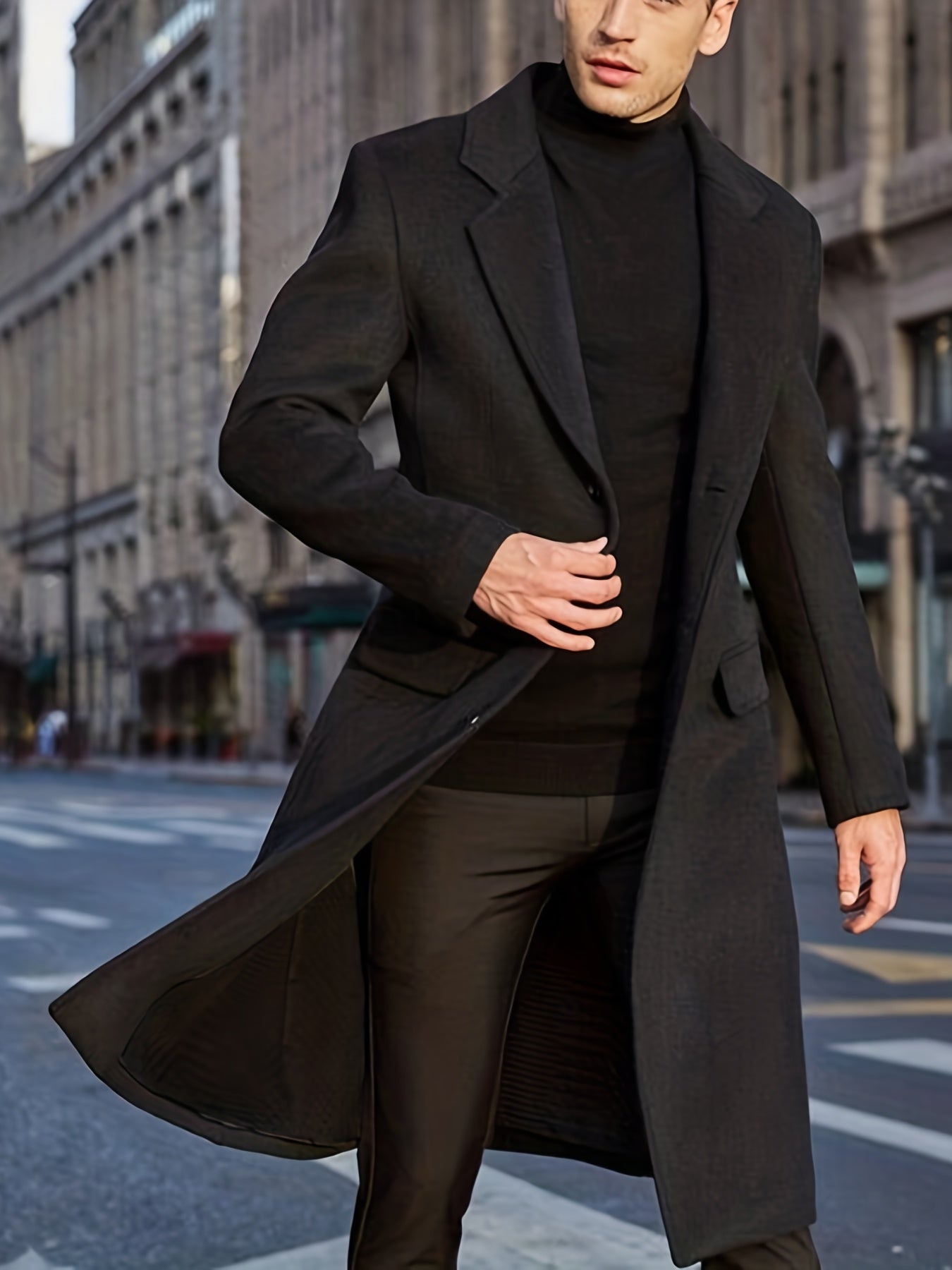 Men's Semi-formal Single Breasted Lapel Elegant Retro Trench Coat for Fall Winter Business