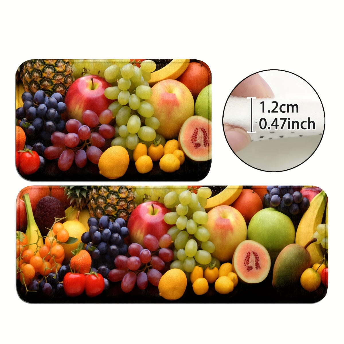 1pc/2pcs, Fruits Kitchen Mats, 0.47inch Thickness Non-Slip And Durable Bathroom Pads, Comfortable Standing Runner Rugs, Carpets For Kitchen, Home, Office, Sink, Laundry Room, Bathroom, Spring Decor