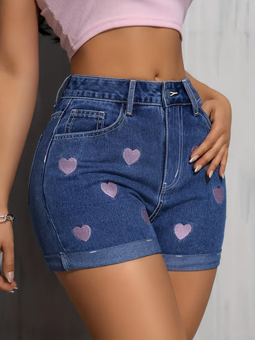 [High Waisted] Denim Shorts | High Waisted | Embroidered | Comfortable | Summer