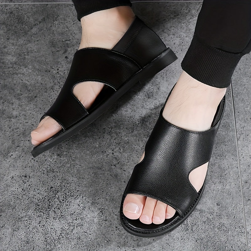 Men's Solid Color Open Toe Breathable Sandals, Comfy Non Slip Casual Durable Beach Water Shoes, Men's Footwear