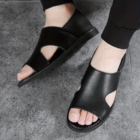 Men's Solid Color Open Toe Breathable Sandals, Comfy Non Slip Casual Durable Beach Water Shoes, Men's Footwear