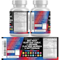 Beet Root Capsules 6000mg Olive Leaf 6000mg Nattokinase 4000 FU Garlic Extract 2000mg L-Arginine 400mg Omega 3 Red Yeast Rice Hibiscus Danshen - Healthy Support Supplement - USA Made