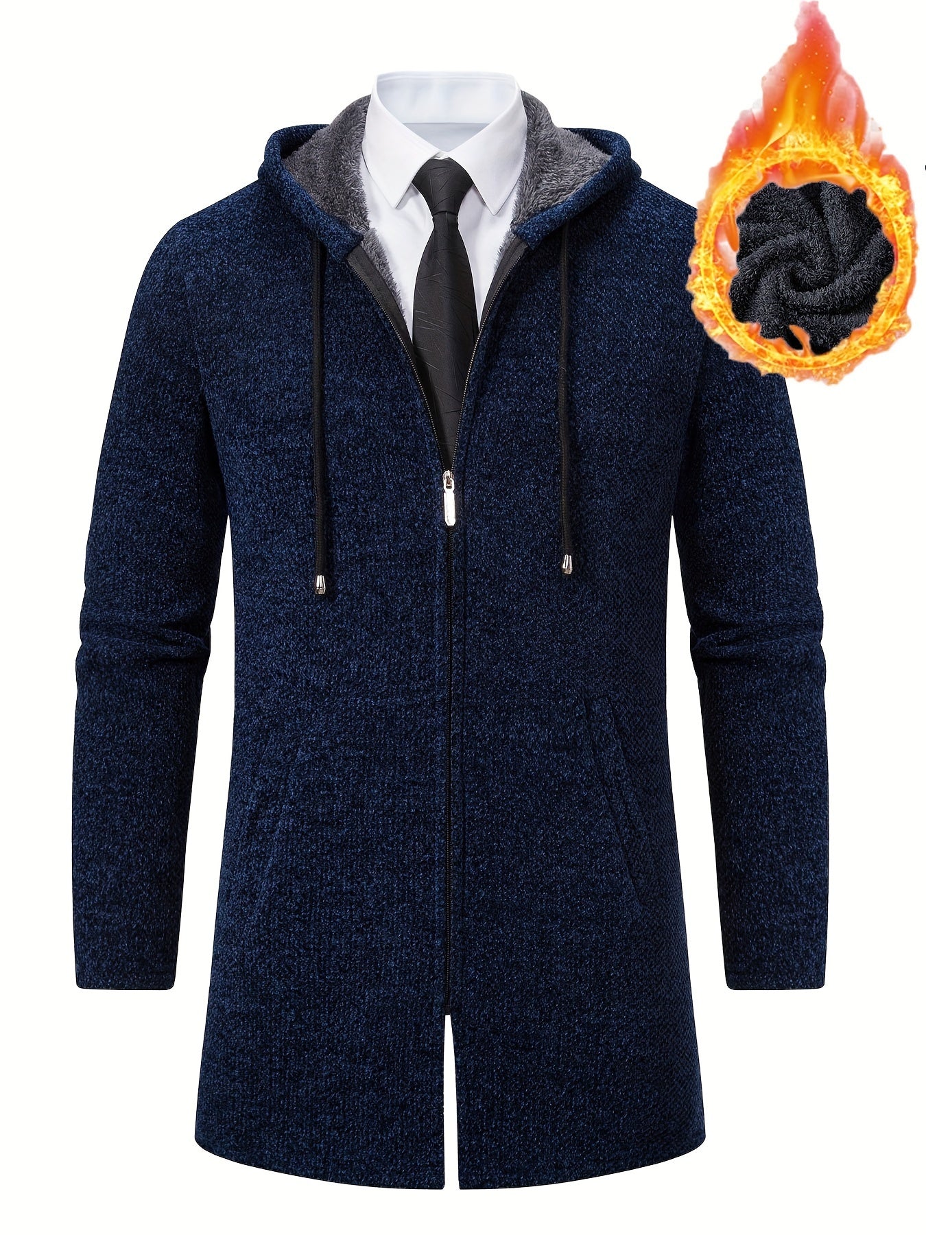Men's Autumn And Winter Plush Thick Warm Mid Length Hooded Cardigan Best Sellers