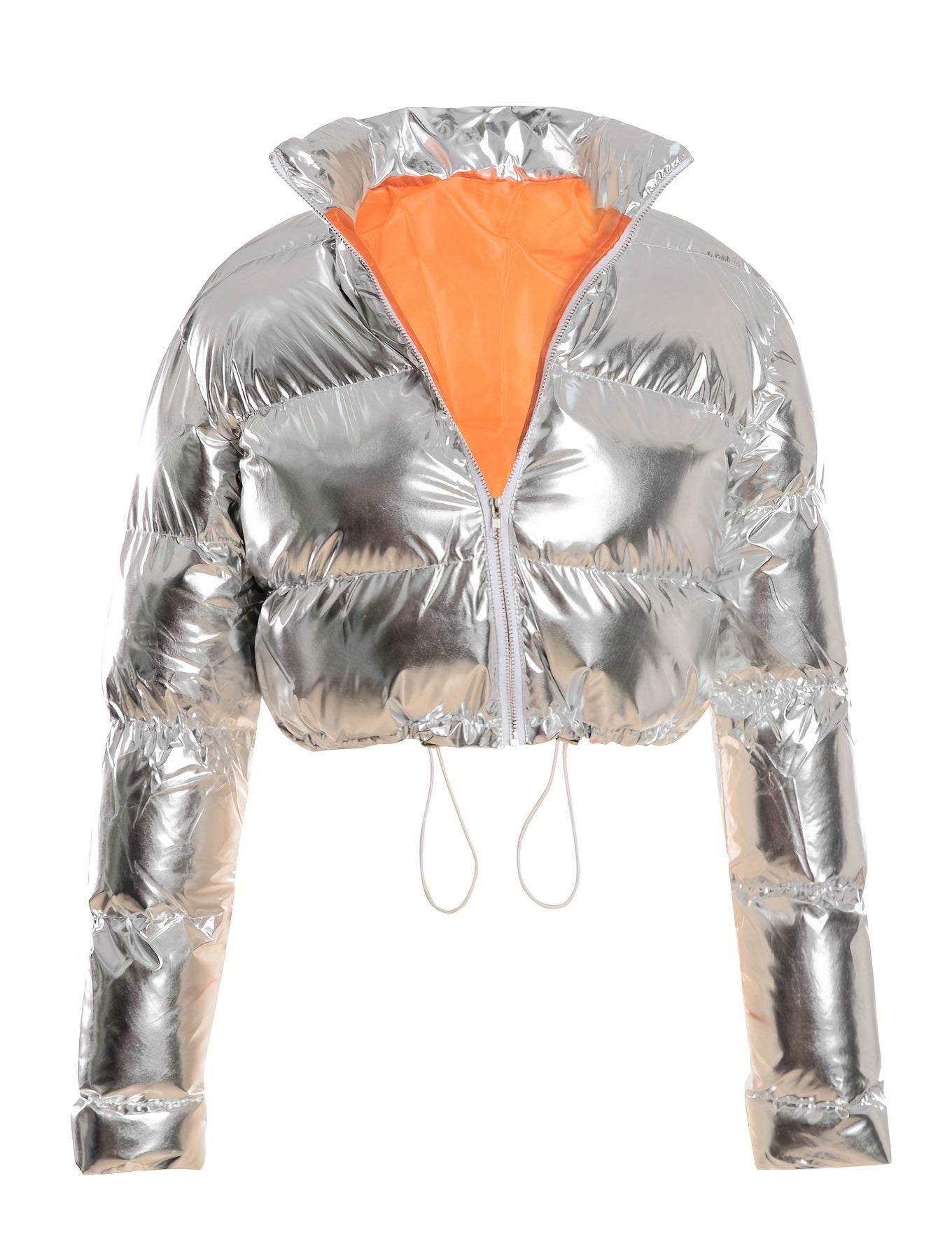 Full Zip Closure Padded Jacket For Women, Y2K Metallic Winter Warm Thickened Coat, Women's Outdoor Clothing Carnaval for Carnival & Music Festival