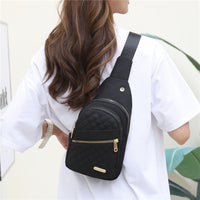 Large Capacity Chest Bag for Women - Adjustable Embroidered Crossbody Bag with Zipper Closure, Polyester Lining, Foldable, and Random Printing - Urban Solid Color Nylon Bag with Comfortable Strap
