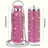 [Sparkling Steel Bottle] 2pcs Sparkling Pink 20oz Stainless Steel Insulated Water Bottles - Double-Walled, BPA-Free with Chain Strap & Lid, Ideal for Christmas, Valentine's, Thanksgiving, Mother's Day, Graduation Gifts, Holid