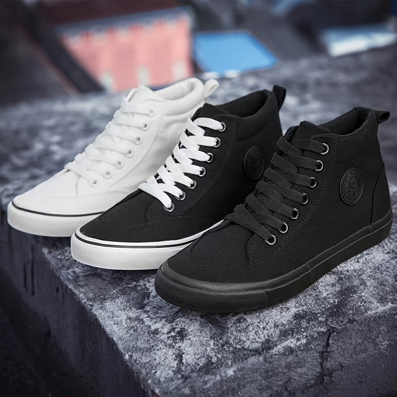 Comfy High-Top Canvas Sneakers - Soft, Breathable, Non-Slip, Durable Rubber Sole, Lace-Up Closure, Perfect for Walking, Casual Outings, and Everyday Wear - Men's Footwear