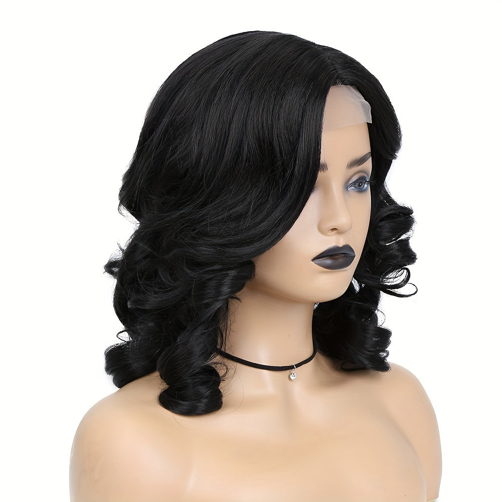[130% Density Heat Resistant Wig] Chic Bob Wig for Women - Loose Curly, Side Part, Synthetic Lace Front in Black & Brown, 130% Density, Heat Resistant, Perfect for Cosplay & Daily Wear, Short Wig, Perruque