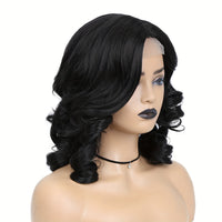 [130% Density Heat Resistant Wig] Chic Bob Wig for Women - Loose Curly, Side Part, Synthetic Lace Front in Black & Brown, 130% Density, Heat Resistant, Perfect for Cosplay & Daily Wear, Short Wig, Perruque