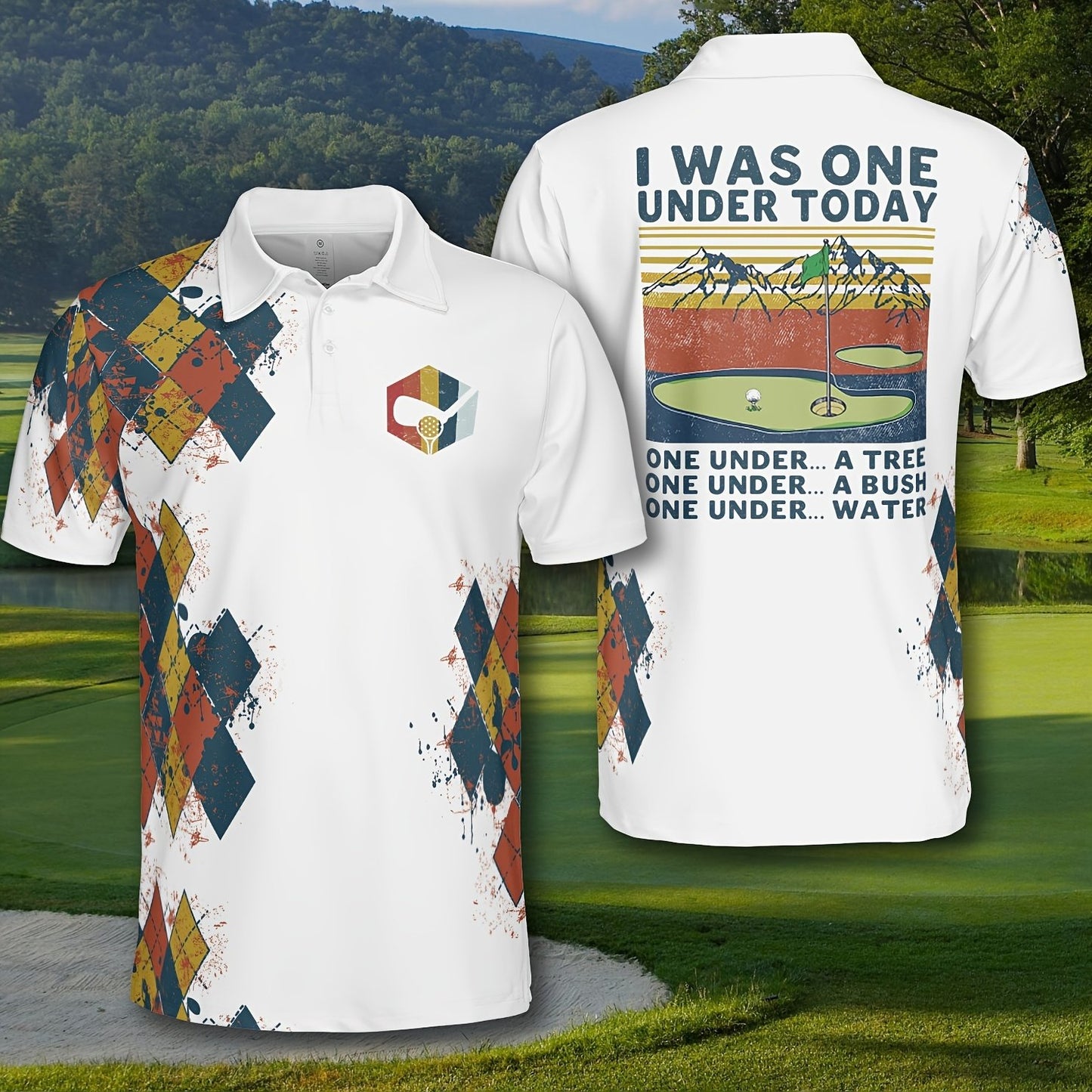 [Geometric Print Casual Shirt] Breathable Short Sleeve Men's Casual Shirt - Geometric Print, Button-Up for Golf & Tennis