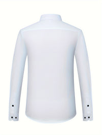 Chic Spring/Fall Men's Casual Shirt - Contrast Collar, Color Block, Long Sleeve, Easy Care, Perfect for Weekend